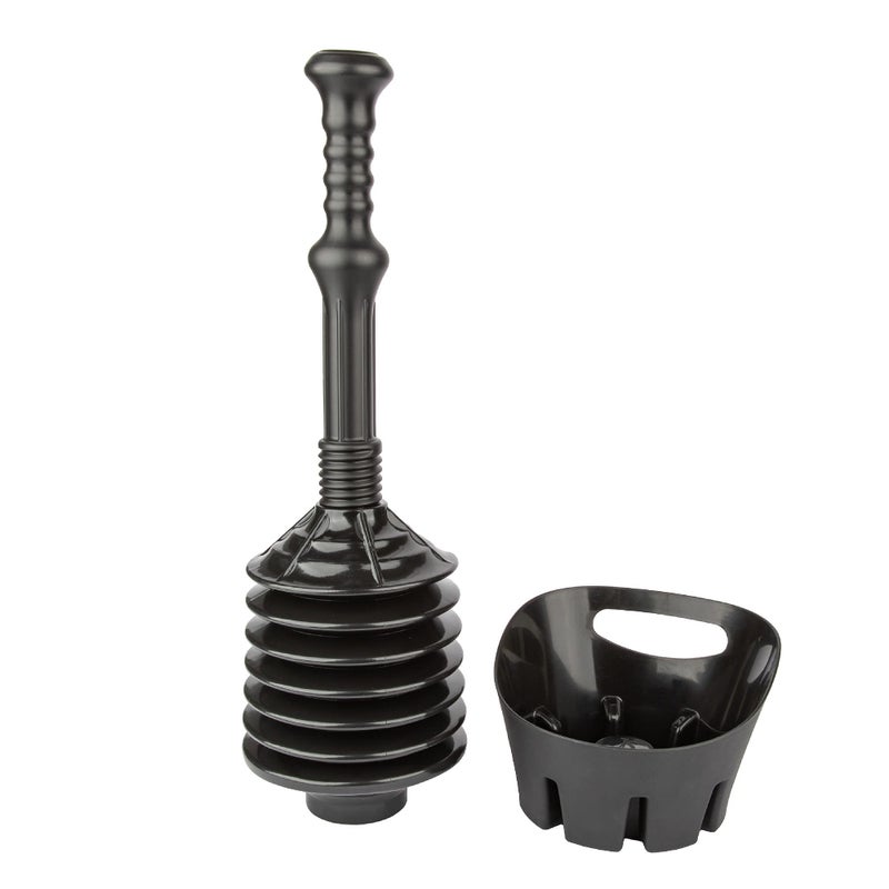JS Jackson Supplies Black Bellows Accordion Toilet Plunger with Black Storage Tray - Image 1
